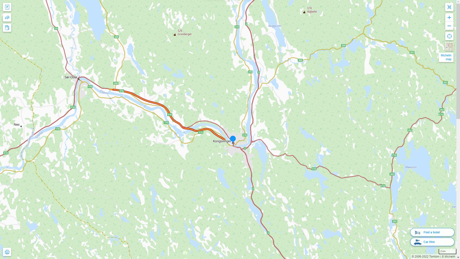 Kongsvinger Highway and Road Map